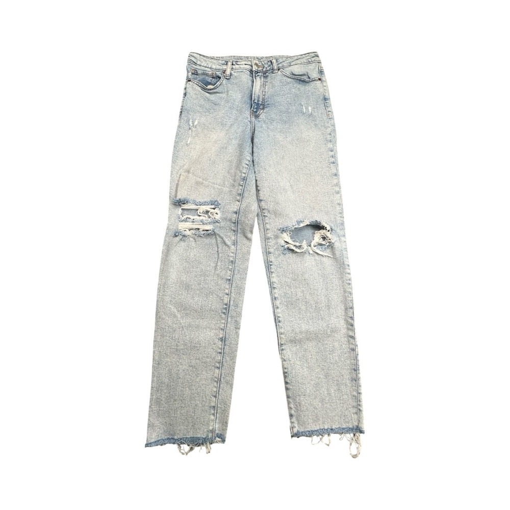 Old Navy‎ Jeans Womens 12 Light Blue OG Straight Distressed High Rise Raw Hem